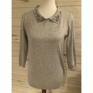 Gray sweater with jeweled collar